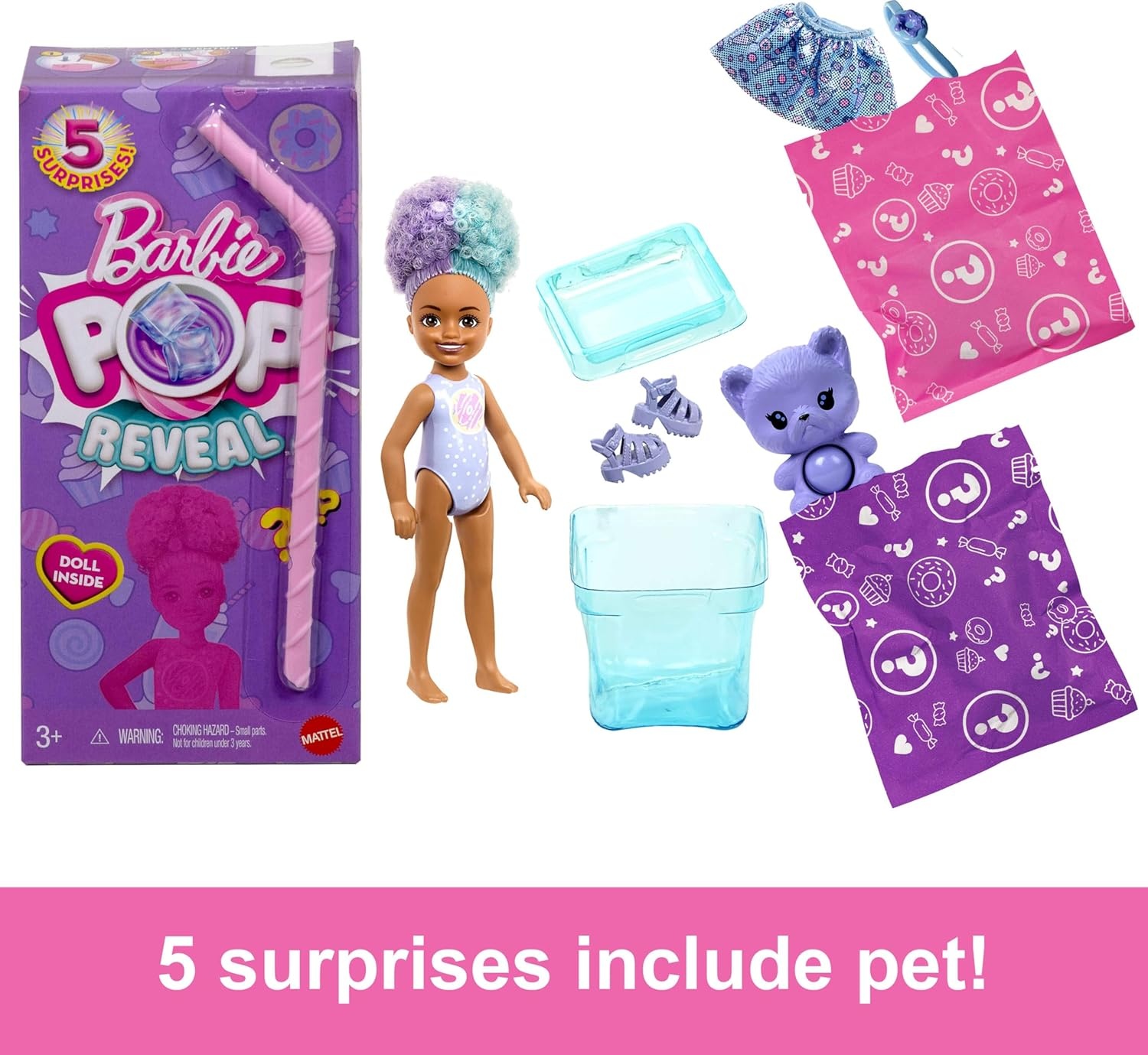 imageBarbie Chelsea Pop Reveal Doll Set Treat Series with 5 Surprises Including Scented Small Doll PopIt Pet amp Color Change Styles May Vary