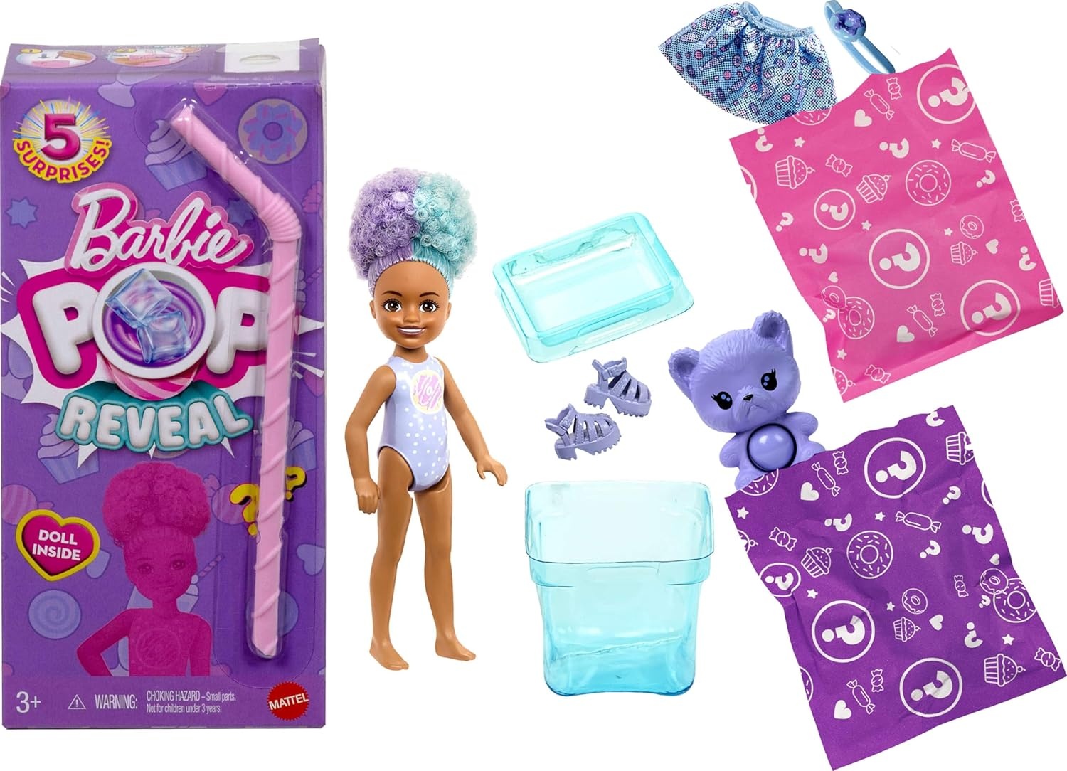 imageBarbie Chelsea Pop Reveal Doll Set Treat Series with 5 Surprises Including Scented Small Doll PopIt Pet amp Color Change Styles May Vary