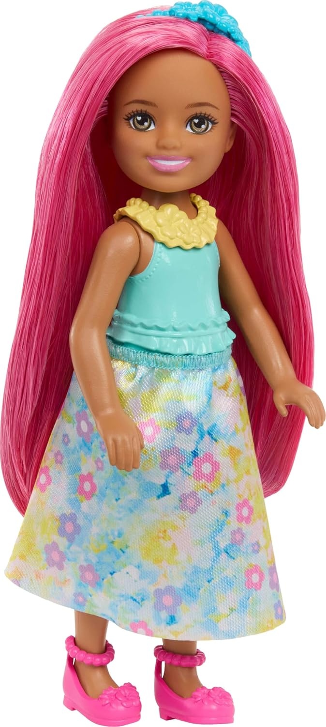 imageBarbie Chelsea Royal Small Doll 6Inch with Pink Hair Wearing Removable Skirt Shoes amp Hair Accessory 6inch Toy