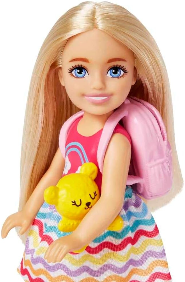 imageBarbie Chelsea Small Doll amp 6 Accessories Travel Set with Puppy Pet Carrier amp Backpack that Opens amp Closes Blonde Hairstandard size