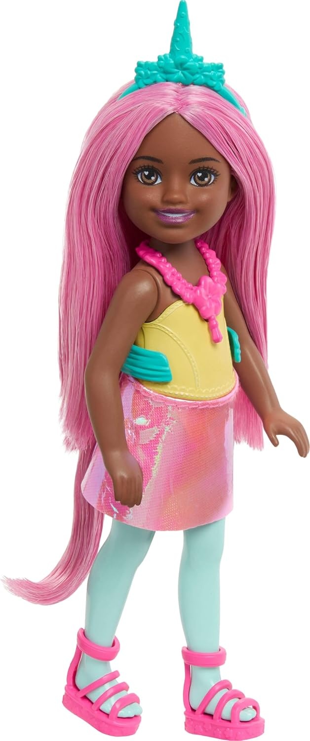 imageBarbie Chelsea Unicorn Small Doll 6Inch with Purple Hair Wearing Removable Tail Shoes amp Hair Accessory 6inch ToyPink Hair