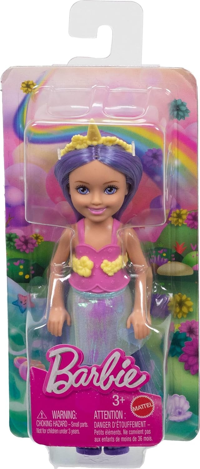imageBarbie Chelsea Unicorn Small Doll 6Inch with Purple Hair Wearing Removable Tail Shoes amp Hair Accessory 6inch ToyPurple Hair