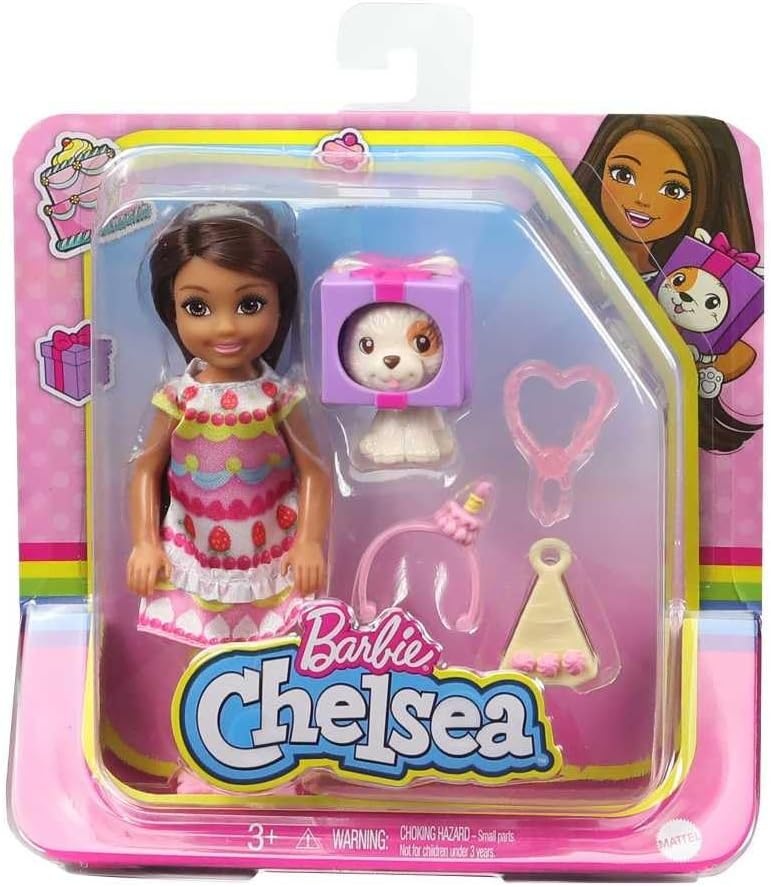 imageBarbie Club Chelsea DressUp Doll 6inch Brunette in Cake Costume with Pet and Accessories for 3 to 7 Year OldsPink