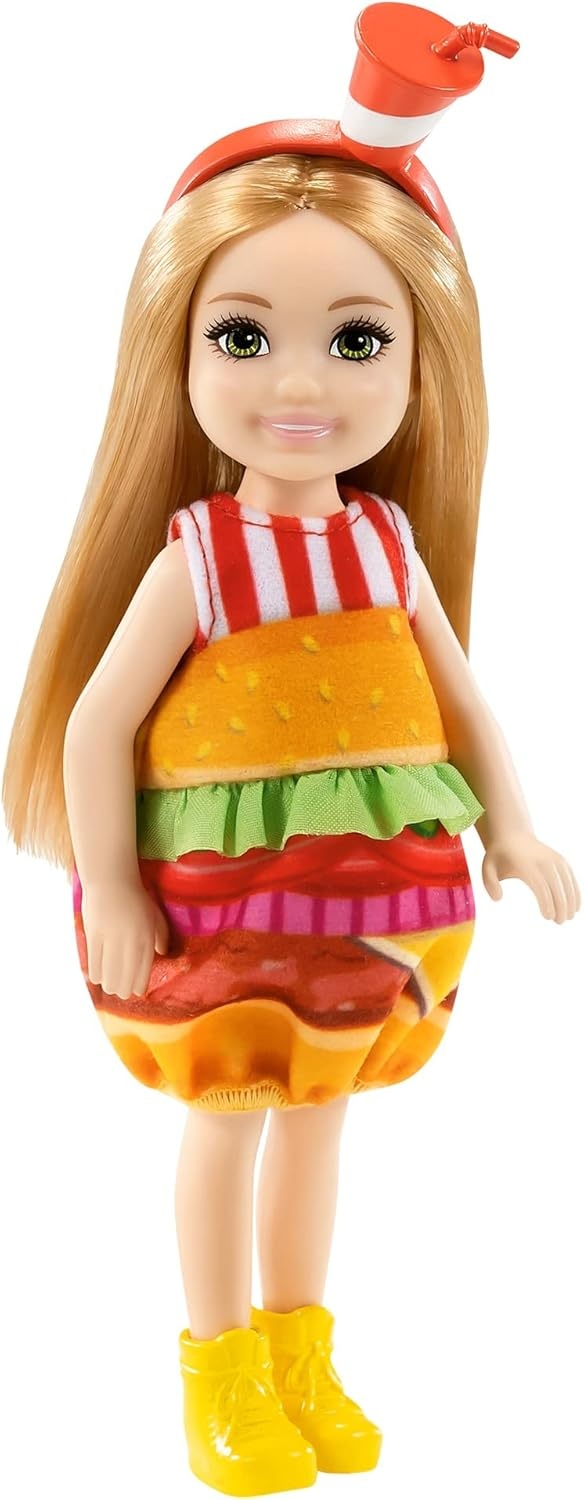 imageBarbie Club Chelsea DressUp Doll 6inch Brunette in Cake Costume with Pet and Accessories for 3 to 7 Year OldsYellow