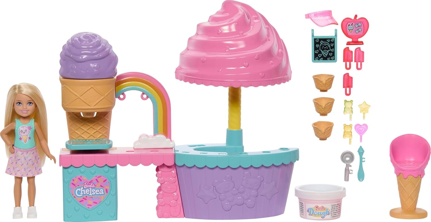 imageBarbie Club Chelsea Ice Cream Shop Playset with Chelsea Doll 2 Dough Colors and Accessories