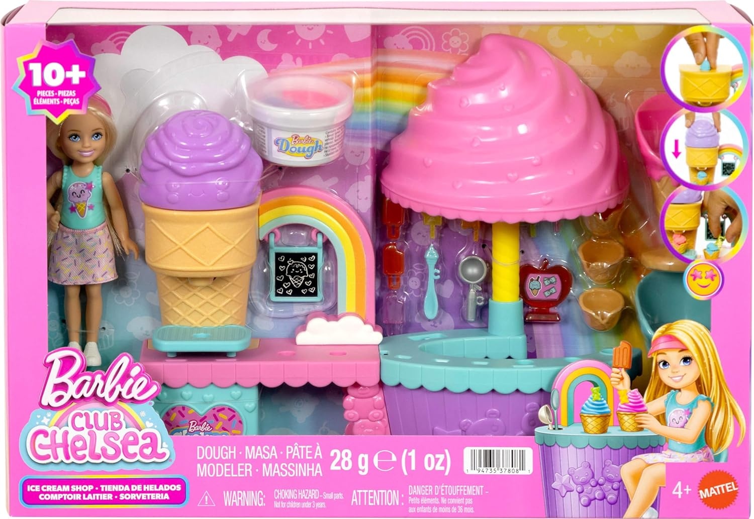 imageBarbie Club Chelsea Ice Cream Shop Playset with Chelsea Doll 2 Dough Colors and Accessories