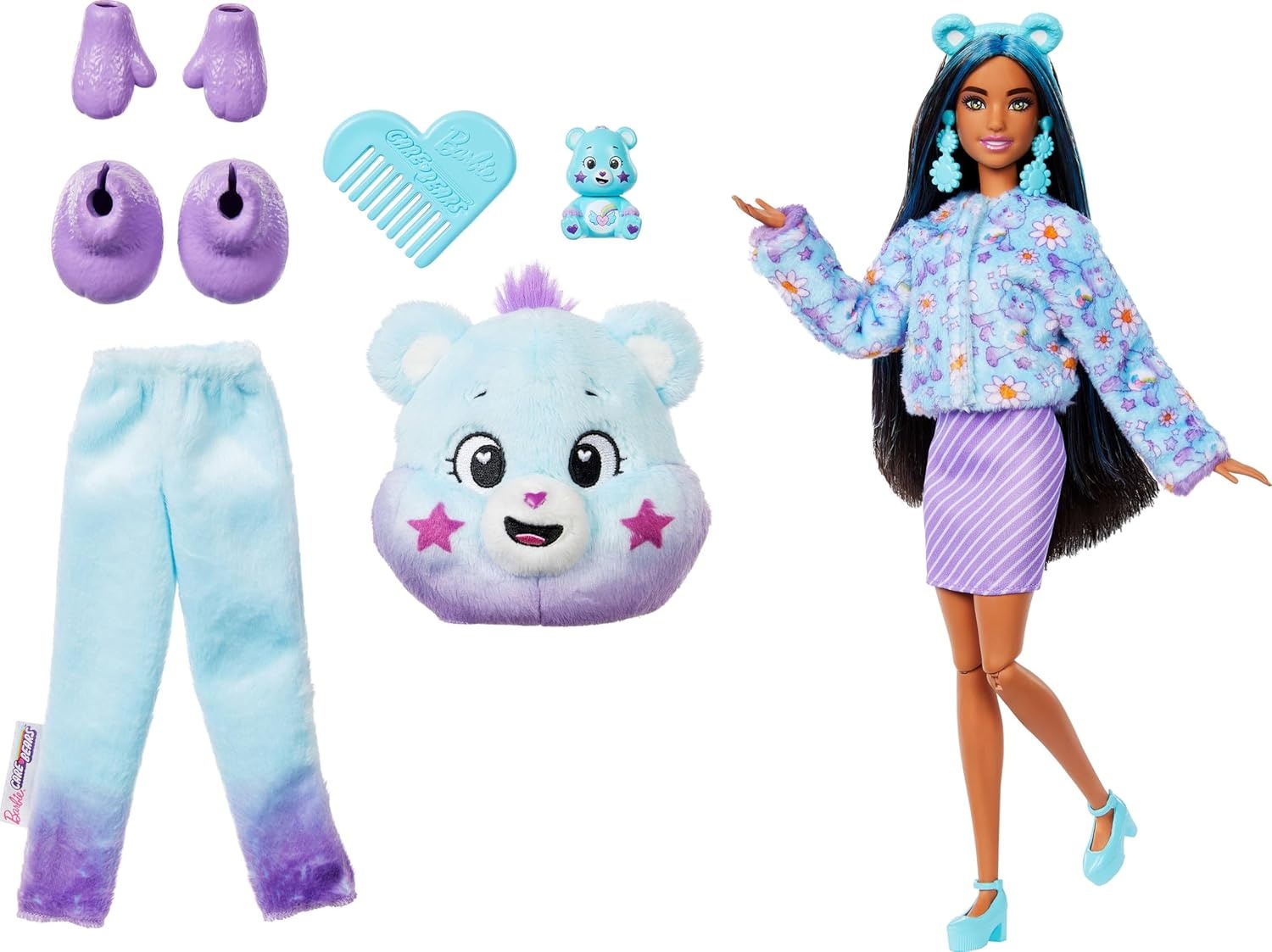 imageBarbie Cutie Reveal Care Bears Doll amp Accessories Series 2 Dream Bright Bear with 10 Surprises Including Color Change amp Mini Bear