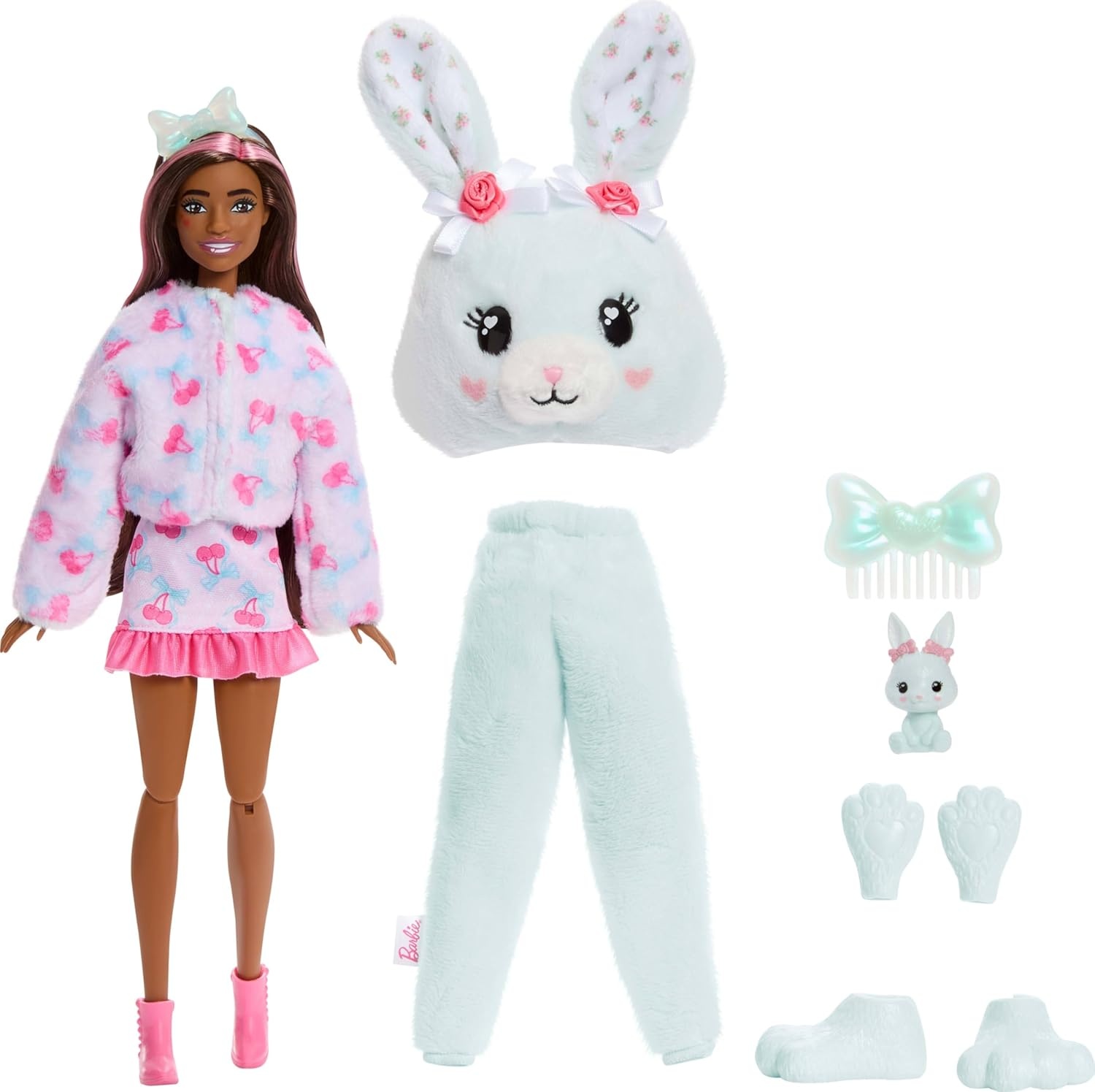 imageBarbie Cutie Reveal Doll amp Accessories Cuddly Series Kitten with 10 Surprises Including Color Change amp Mini PetBunny
