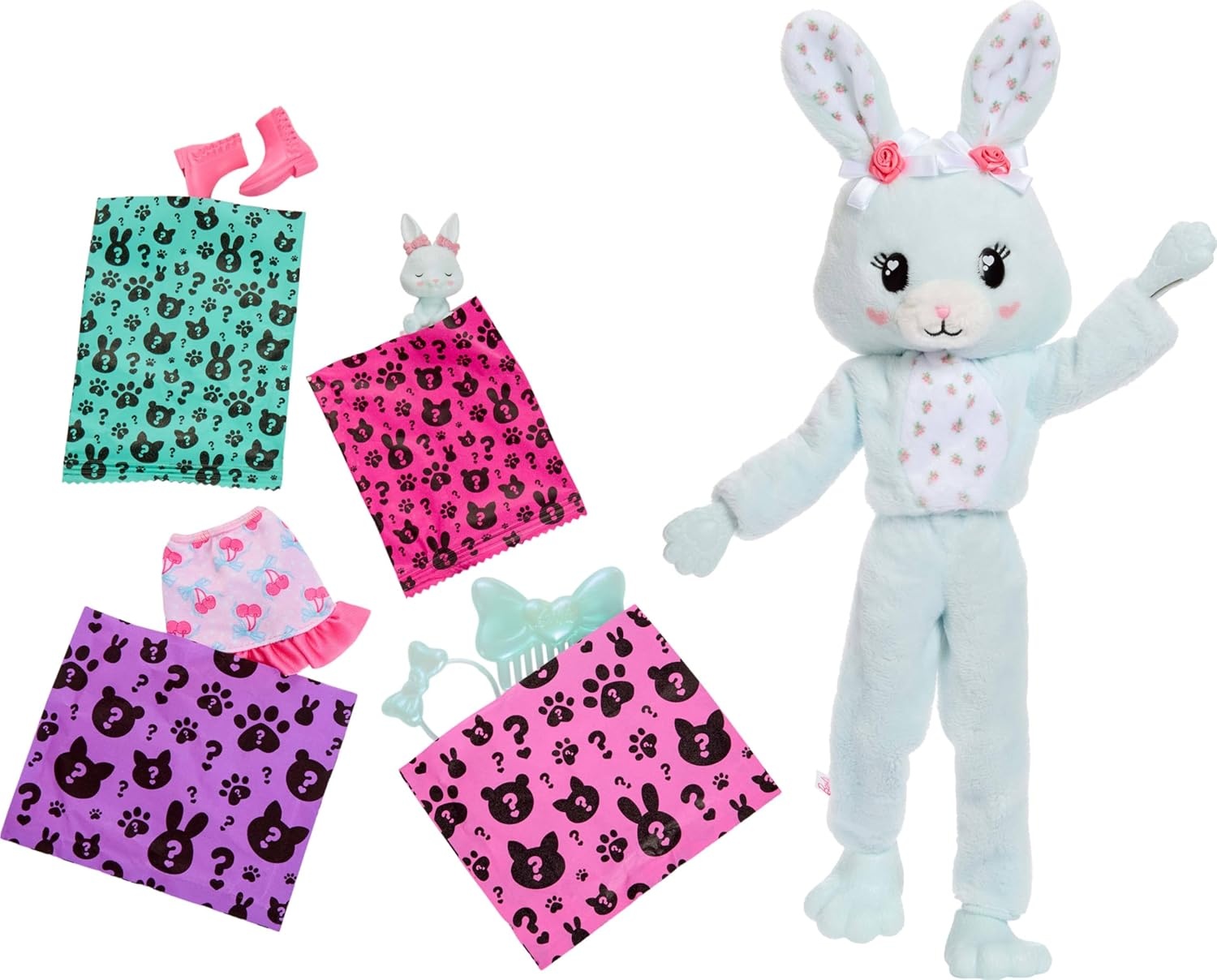 imageBarbie Cutie Reveal Doll amp Accessories Cuddly Series Kitten with 10 Surprises Including Color Change amp Mini PetBunny