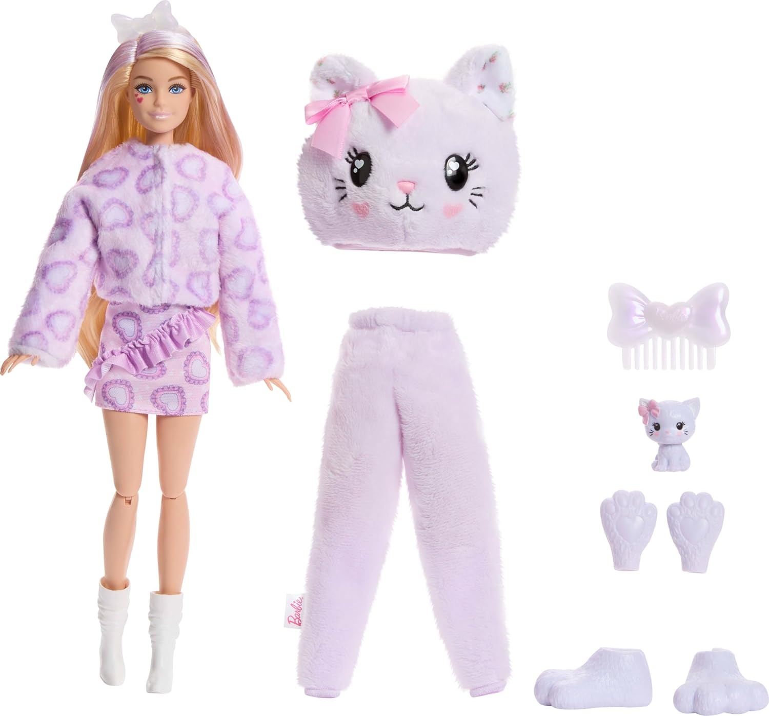 imageBarbie Cutie Reveal Doll amp Accessories Cuddly Series Kitten with 10 Surprises Including Color Change amp Mini PetKitten