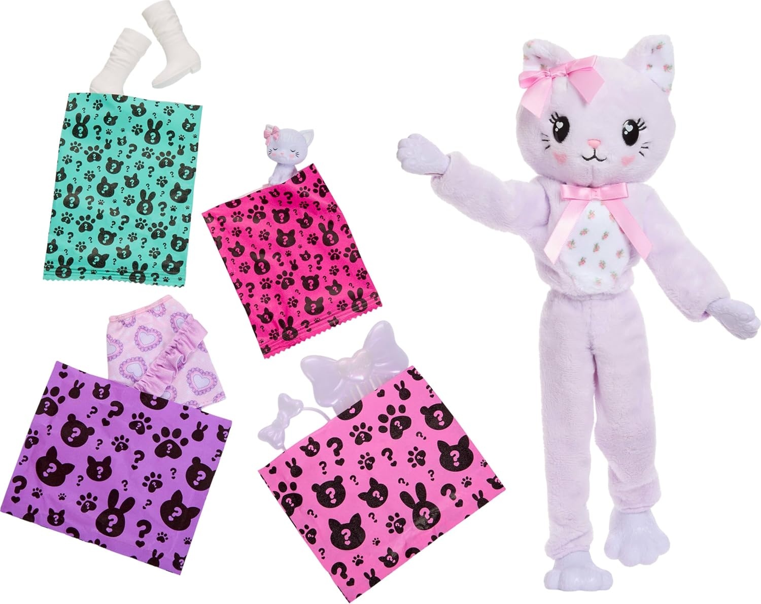 imageBarbie Cutie Reveal Doll amp Accessories Cuddly Series Kitten with 10 Surprises Including Color Change amp Mini PetKitten