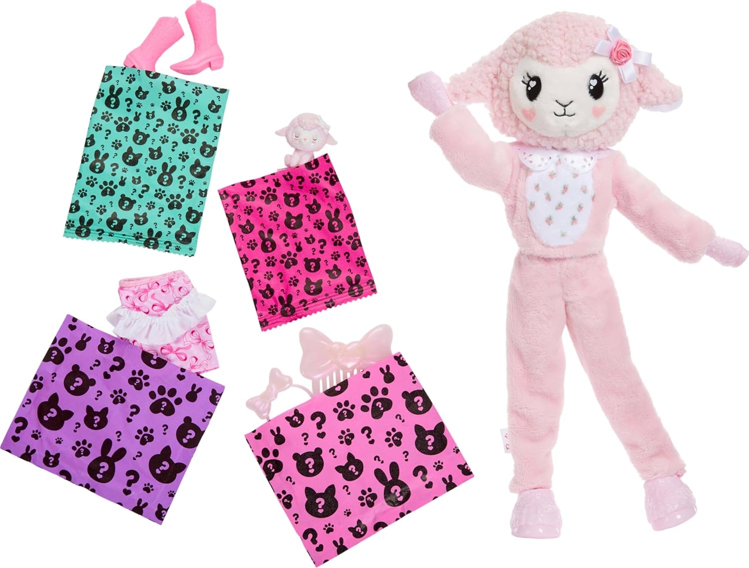 imageBarbie Cutie Reveal Doll amp Accessories Cuddly Series Kitten with 10 Surprises Including Color Change amp Mini PetLamb