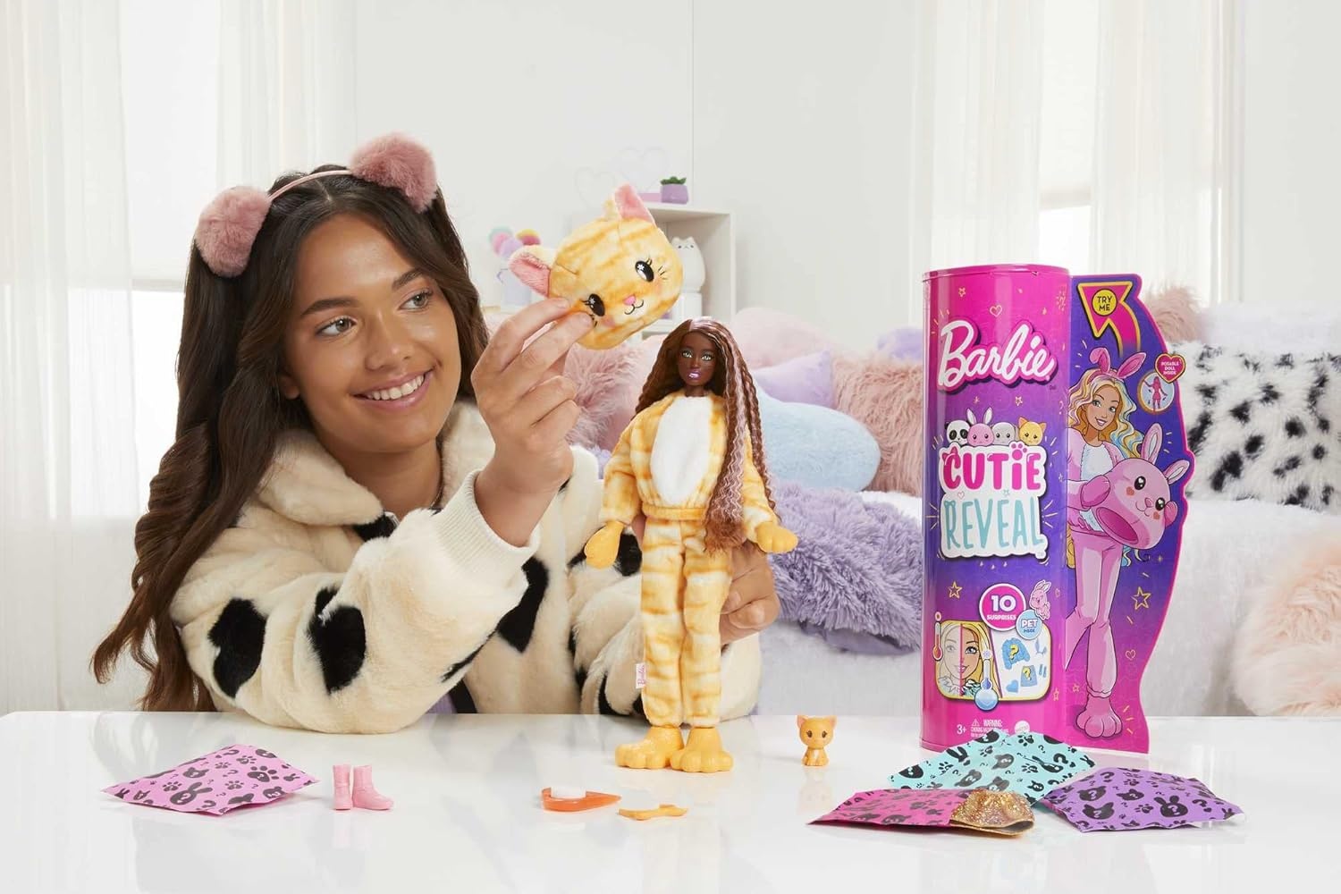 imageBarbie Cutie Reveal Fashion Doll with Bunny Plush Costume amp 10 Surprises Including Mini Pet amp Color ChangeKitten