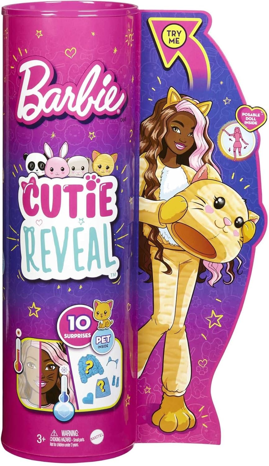 imageBarbie Cutie Reveal Fashion Doll with Bunny Plush Costume amp 10 Surprises Including Mini Pet amp Color ChangeKitten