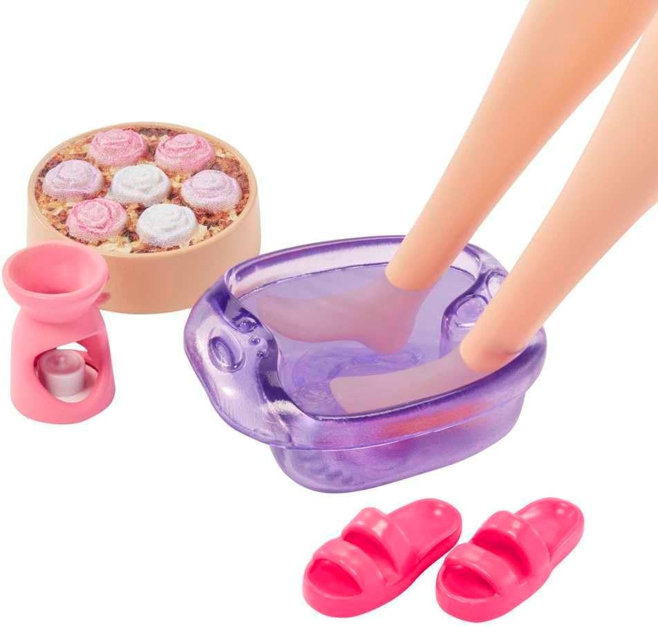 imageBarbie Doll Kids Toys Blonde Doll with Pet Puppy Barbie Sets Spa Day Lemon Print Bathrobe Headband and Eye Mask SelfCare Series