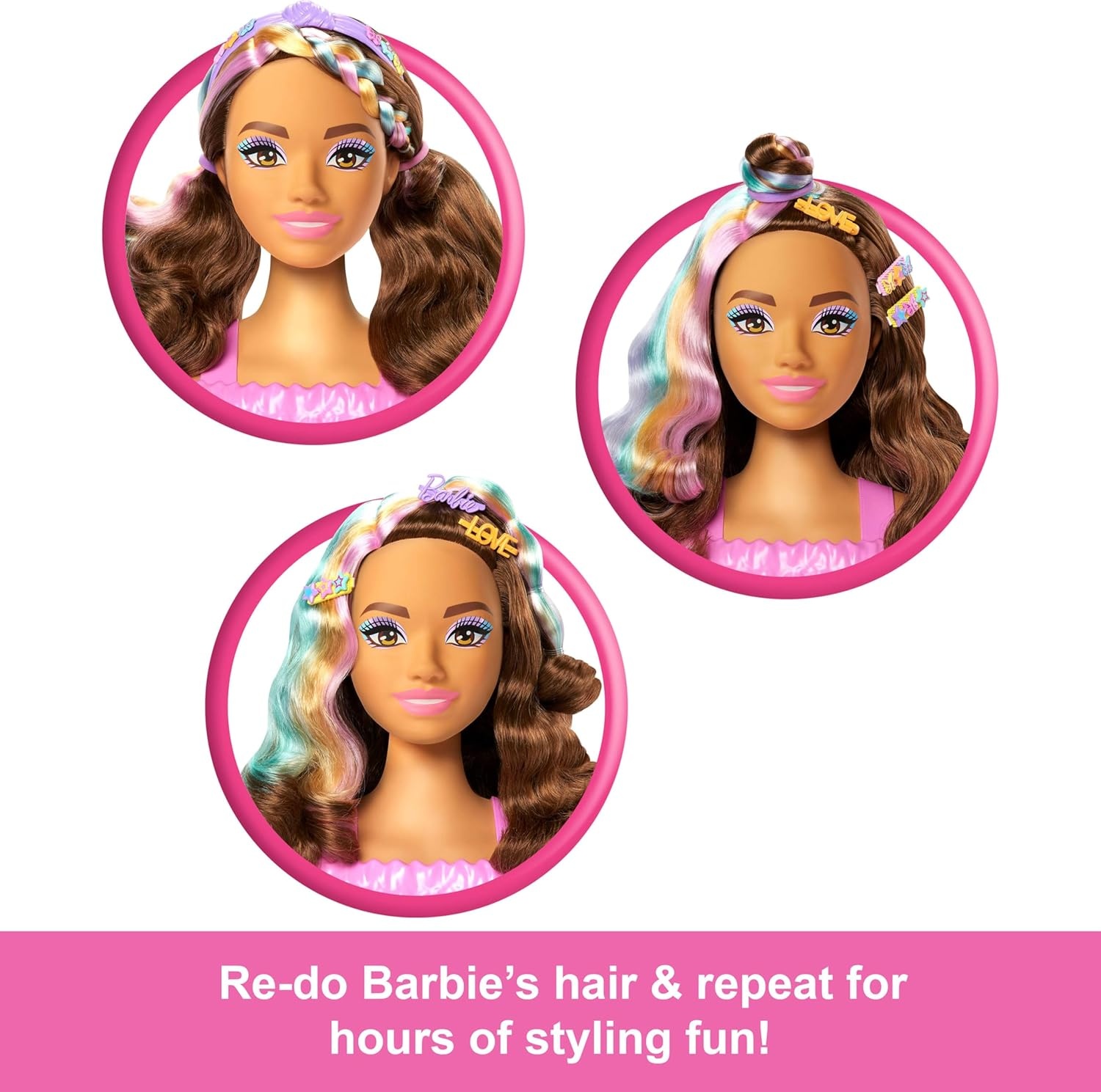 imageBarbie Doll Styling Head Dark Brown Hair with 20 Hair Styling Accessories Including Star amp Butterfly Color Change Hair Clips
