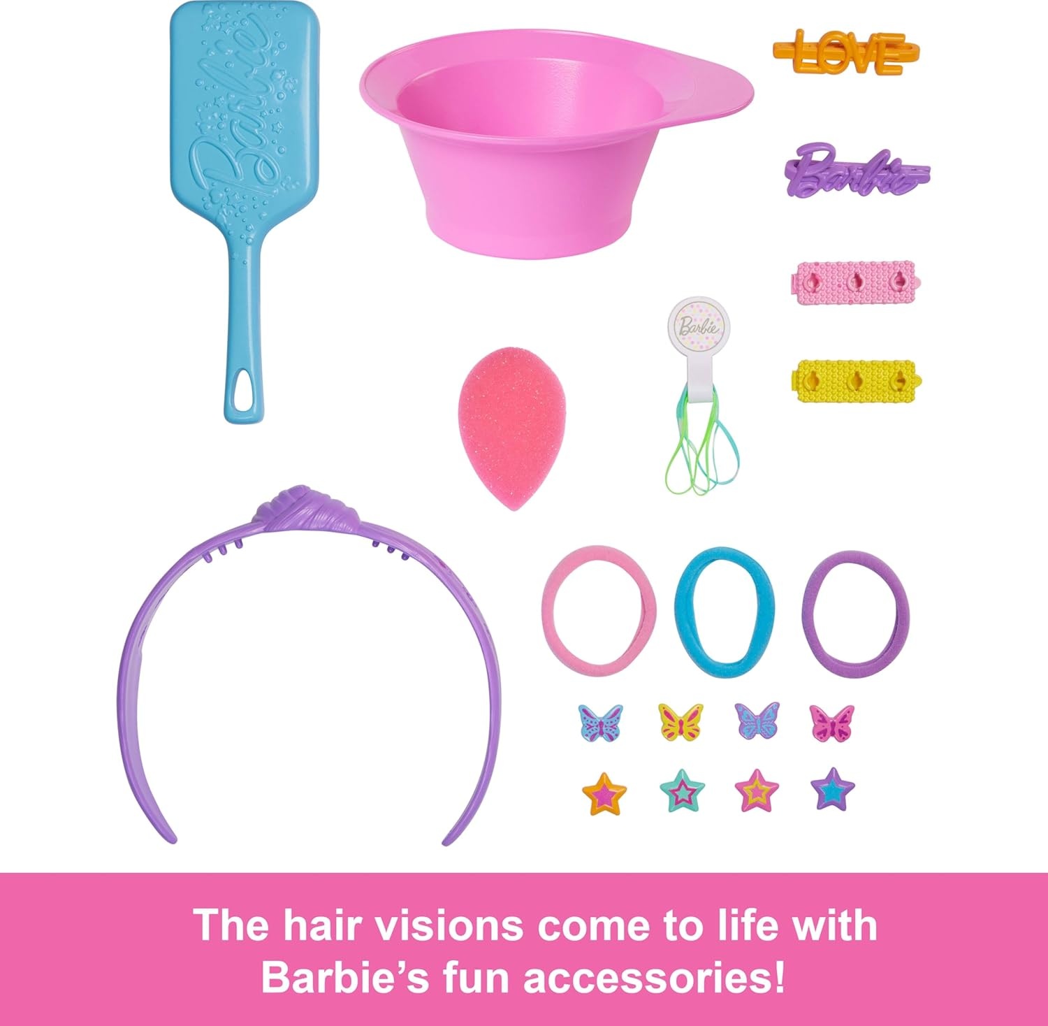 imageBarbie Doll Styling Head Dark Brown Hair with 20 Hair Styling Accessories Including Star amp Butterfly Color Change Hair Clips
