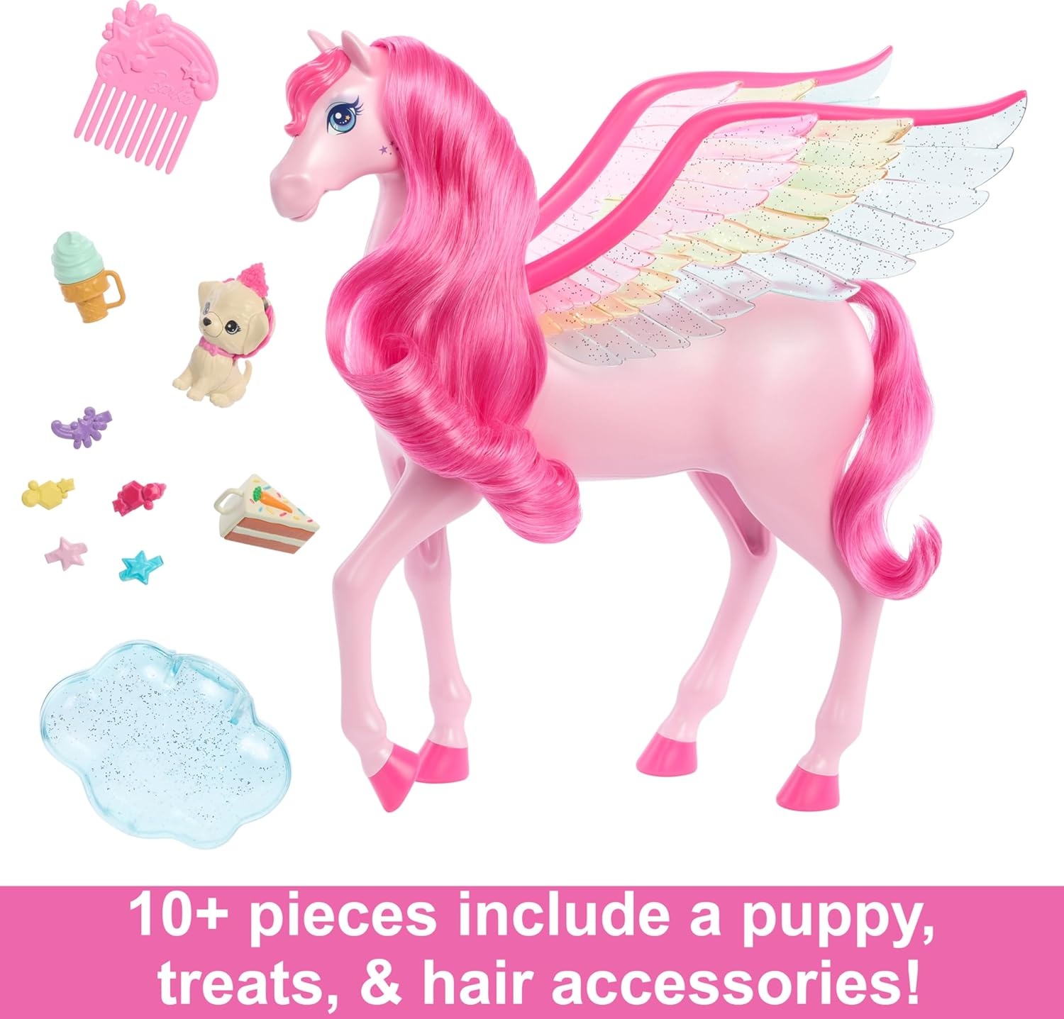 imageBarbie Doll Toys Pegasus Pink Winged Horse Toy with 10 Accessories Including Puppy amp Barrettes Inspired A Touch of Magic