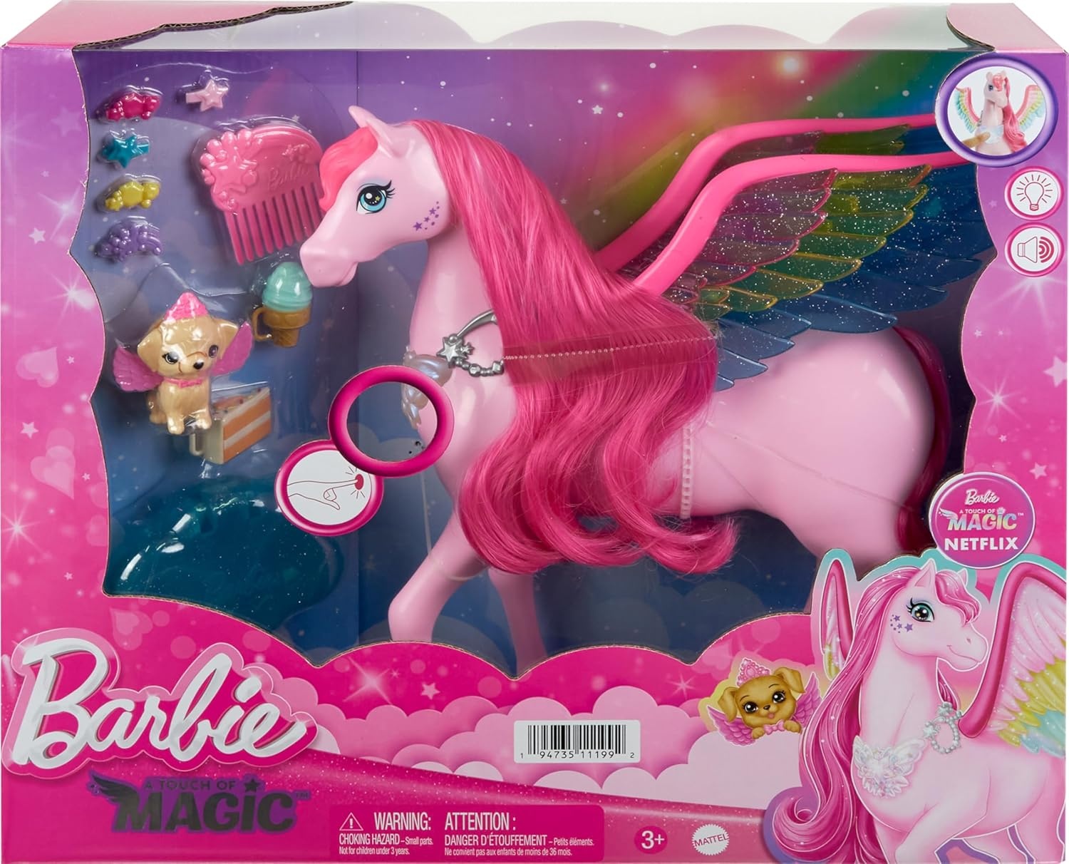 imageBarbie Doll Toys Pegasus Pink Winged Horse Toy with 10 Accessories Including Puppy amp Barrettes Inspired A Touch of Magic