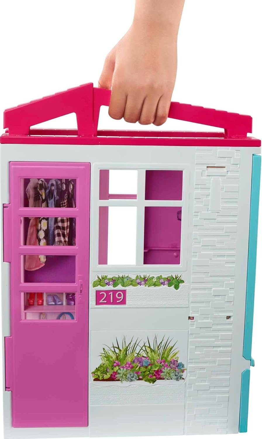 imageBarbie Dollhouse Portable 1Story Playset with Pool and Accessories for 3 to 7 Year Olds