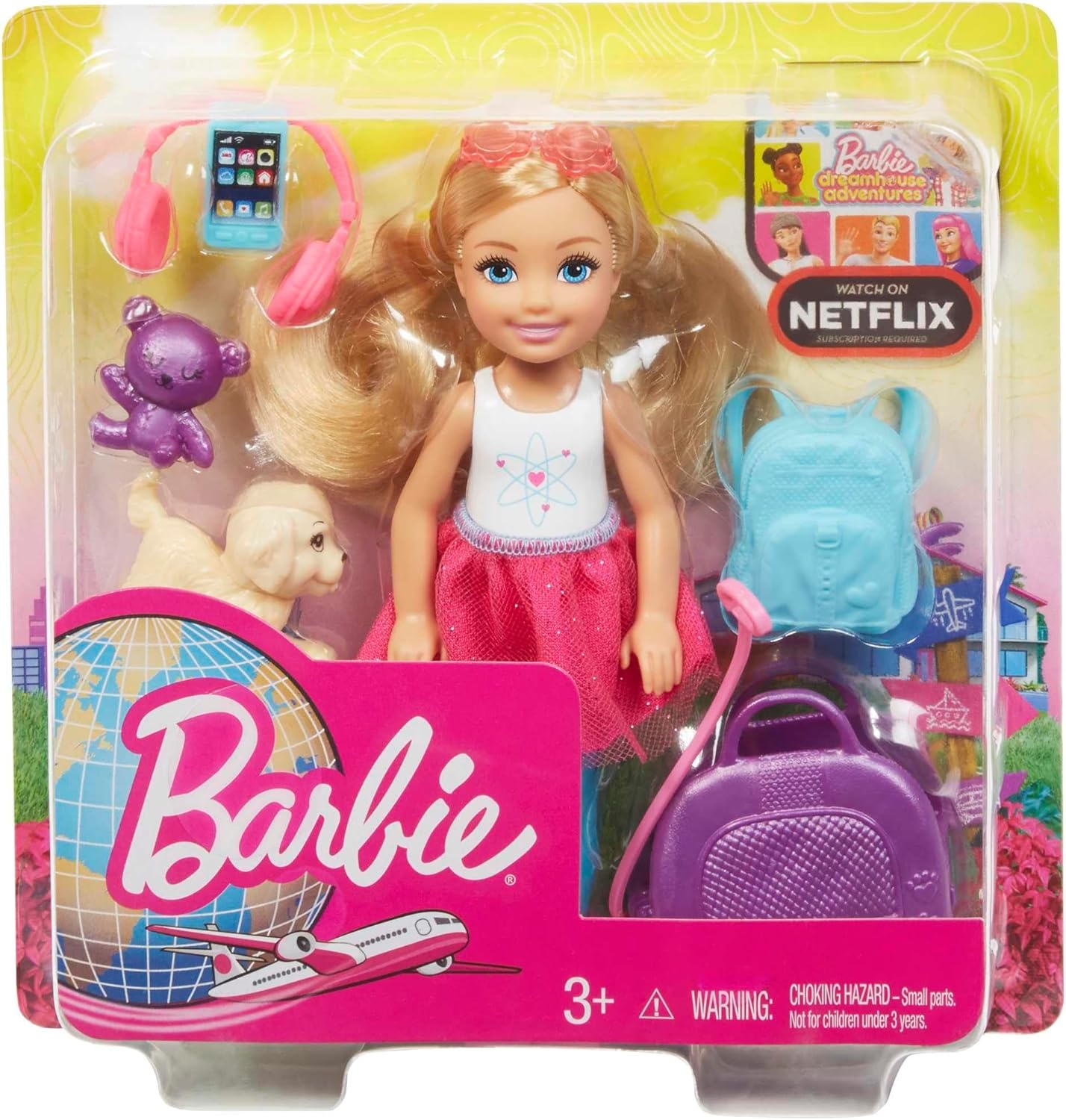 imageBarbie Dreamhouse Adventures Doll amp Accessories Travel Set with Blonde Chelsea Small Doll Puppy Carrier amp Backpack That Opens