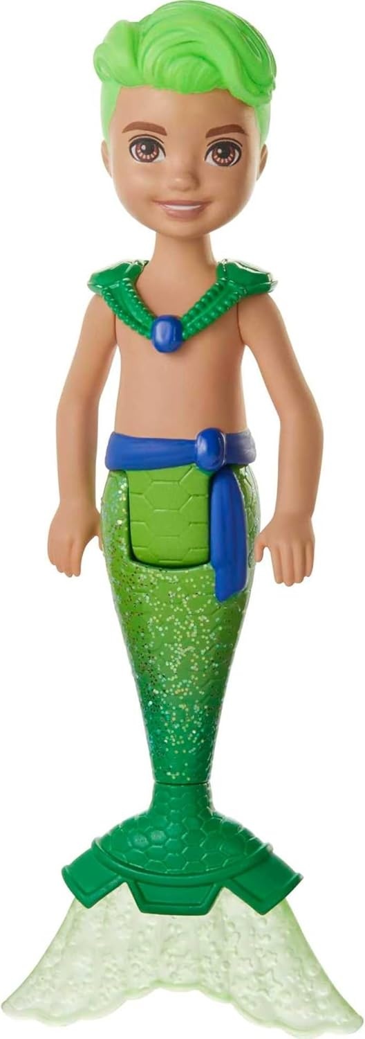 imageBarbie Dreamtopia Chelsea Merboy Doll with Green Hair amp Tail Accessory Small Doll Bends at Waist