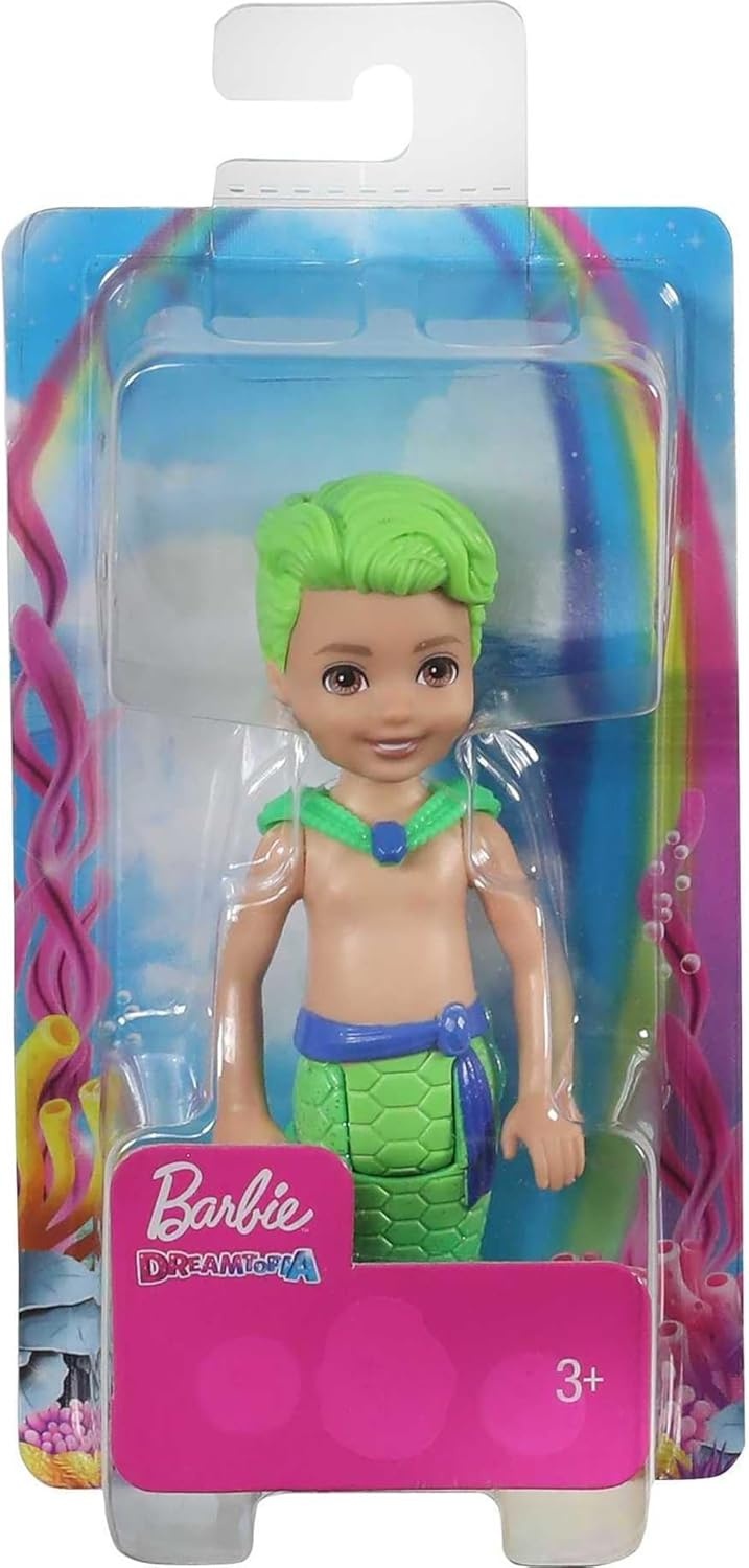imageBarbie Dreamtopia Chelsea Merboy Doll with Green Hair amp Tail Accessory Small Doll Bends at Waist