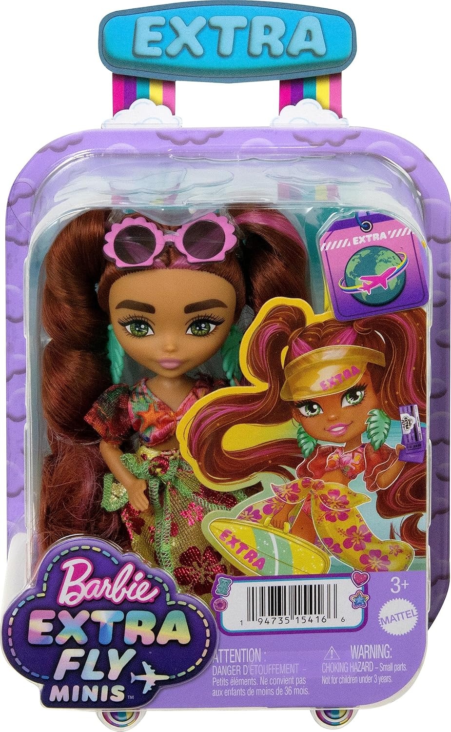imageBarbie Extra Fly Minis Travel Doll Desert Festival Look with Magenta Hair in Fringe Jacket Dress amp Accessories 55inchBeach