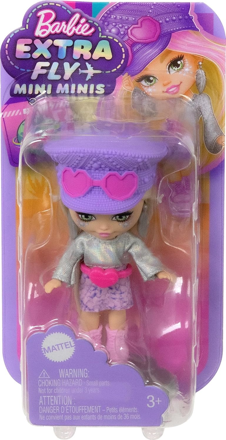 imageBarbie Extra Mini Minis Travel Doll with Blue Hair Ombre Sweater Dress Pastel Earmuffs Snow Boots amp Snow Accessories 325inchDesert