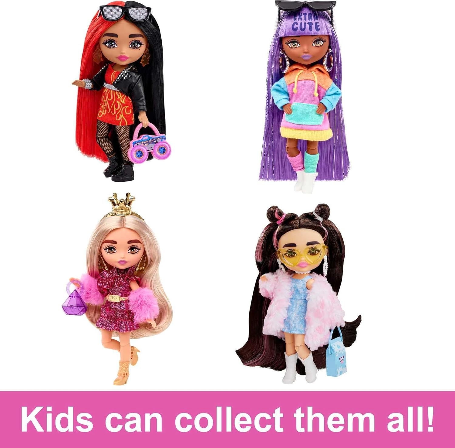 imageBarbie Extra Minis Doll amp Accessories with Red amp Black Hair Wearing FlamePrint Dress amp Moto Jacket 55inchMulticolor