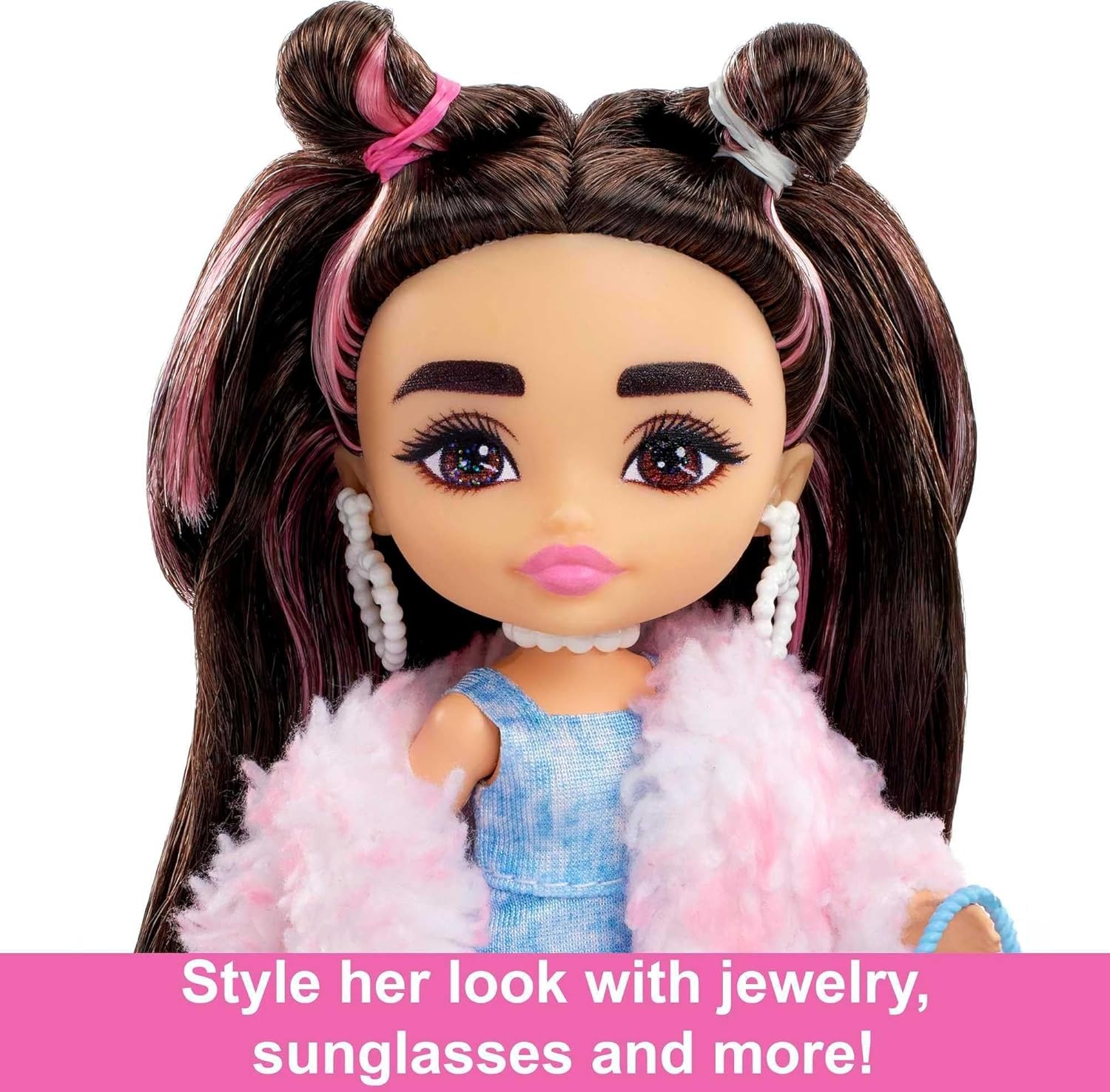 imageBarbie Extra Minis Doll amp Accessories with Red amp Black Hair Wearing FlamePrint Dress amp Moto Jacket 55inchMulticolor