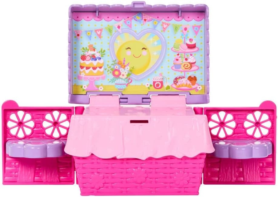 imageBarbie Family amp Friends Club Chelsea PopUp Tea Party Playset with Blonde Small Doll Transforming Picnic Basket amp 10 Accessories