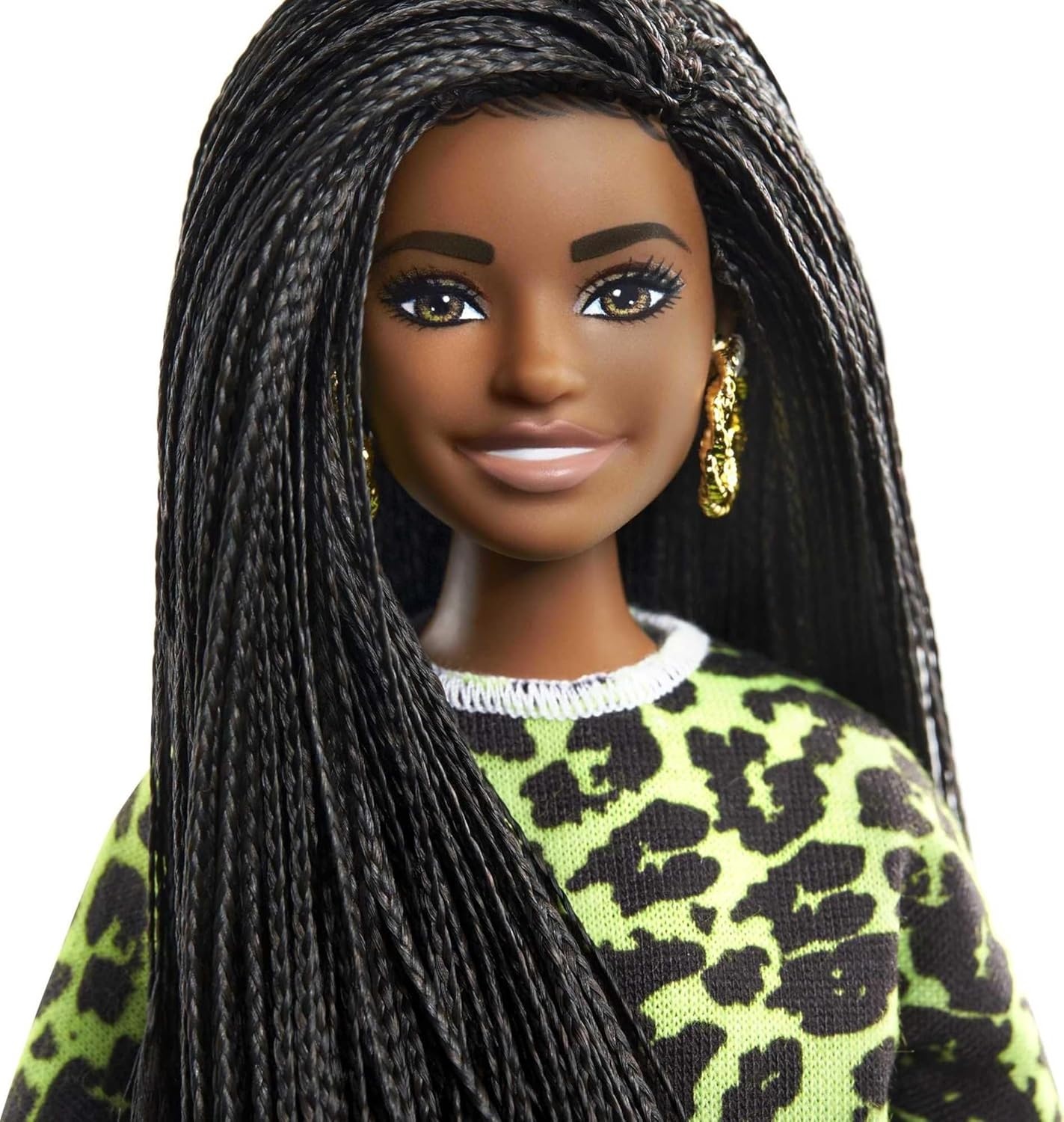 imageBarbie Fashionistas Doll 144 with Long Brunette Braids Wearing Neon Green AnimalPrint Top Pink Shorts White Sandals amp Earrings Toy for Kids 3 to 8 Years Old