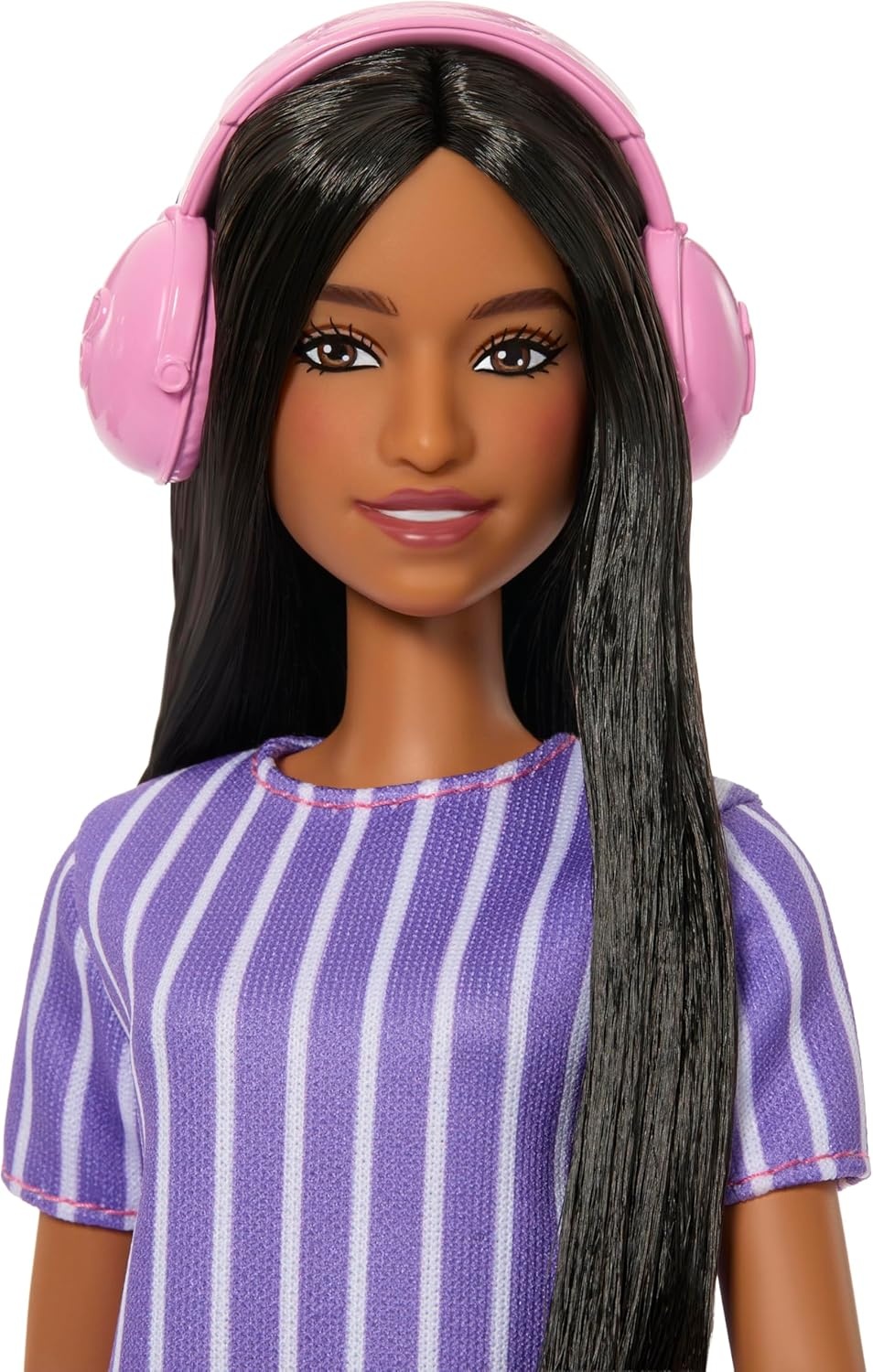 imageBarbie Fashionistas Doll 245 Autistic Doll Wearing Purple Striped Dress with Accessories Like Fidget Spinner Tablet and Headphones