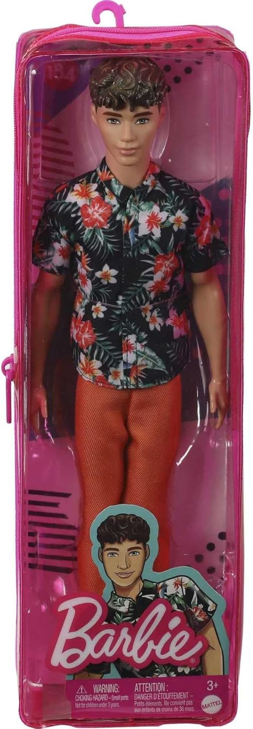 imageBarbie Fashionistas Ken Doll 184 with Brown Cropped Hair Wearing Hawaiian Shirt Orange Pants amp White Deck Shoes1 Count Pack of 1