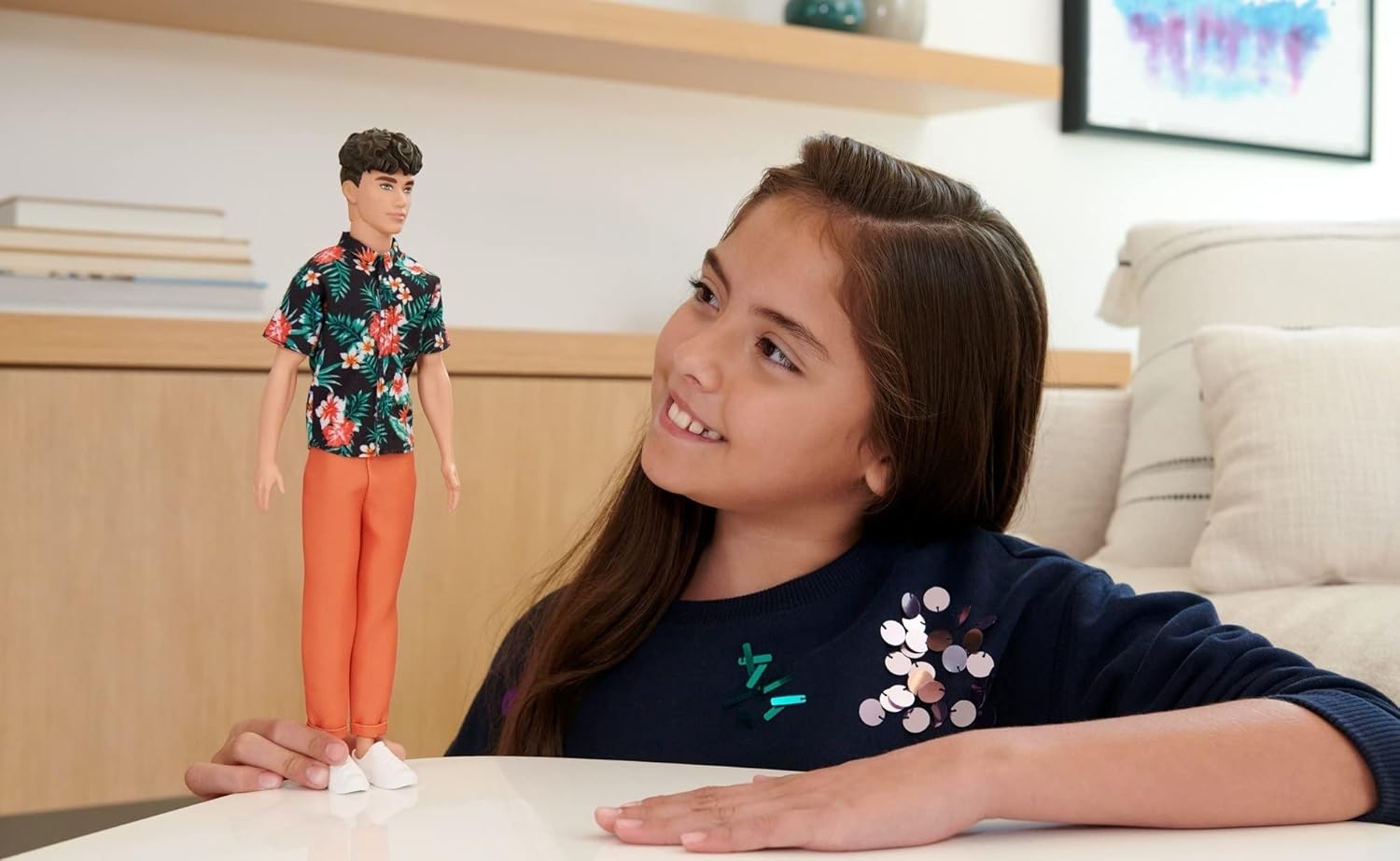 imageBarbie Fashionistas Ken Doll 184 with Brown Cropped Hair Wearing Hawaiian Shirt Orange Pants amp White Deck Shoes1 Count Pack of 1