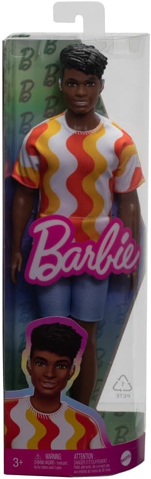 imageBarbie Fashionistas Ken Doll 220 with BehindtheEar Hearing Aids amp Broad Body Wearing a Removable Orange Patterned Shirt Shorts amp Jelly Sandals
