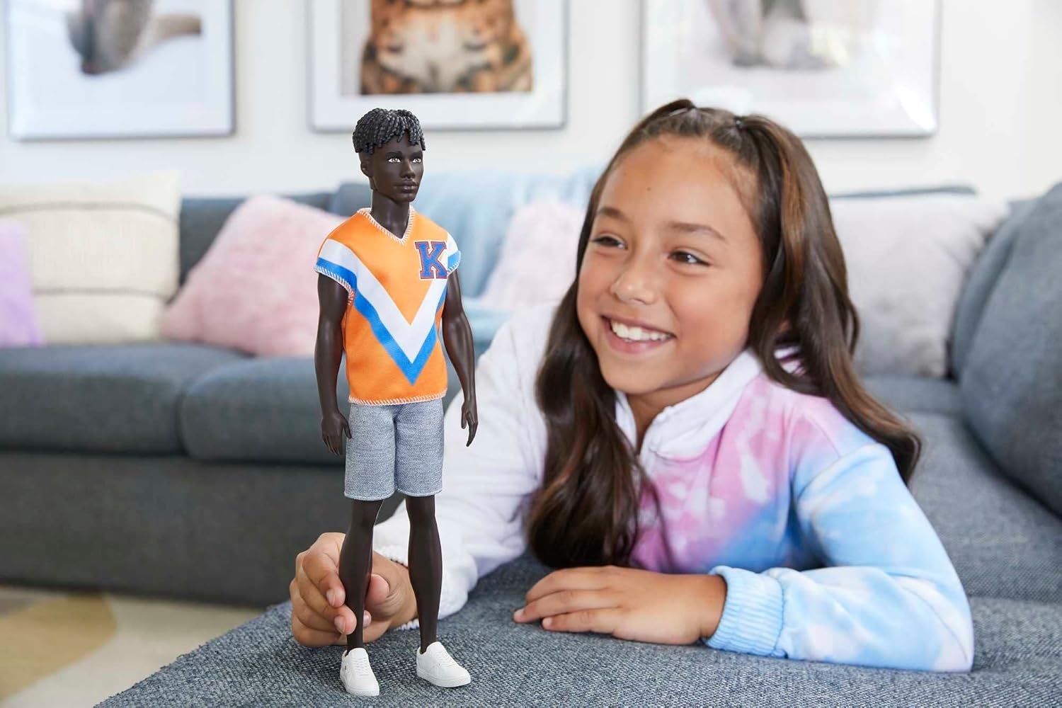 imageBarbie Fashionistas Ken Fashion Doll 203 with Twisted Black Hair Wearing Orange Athletic Jersey Shorts amp White Sneakers