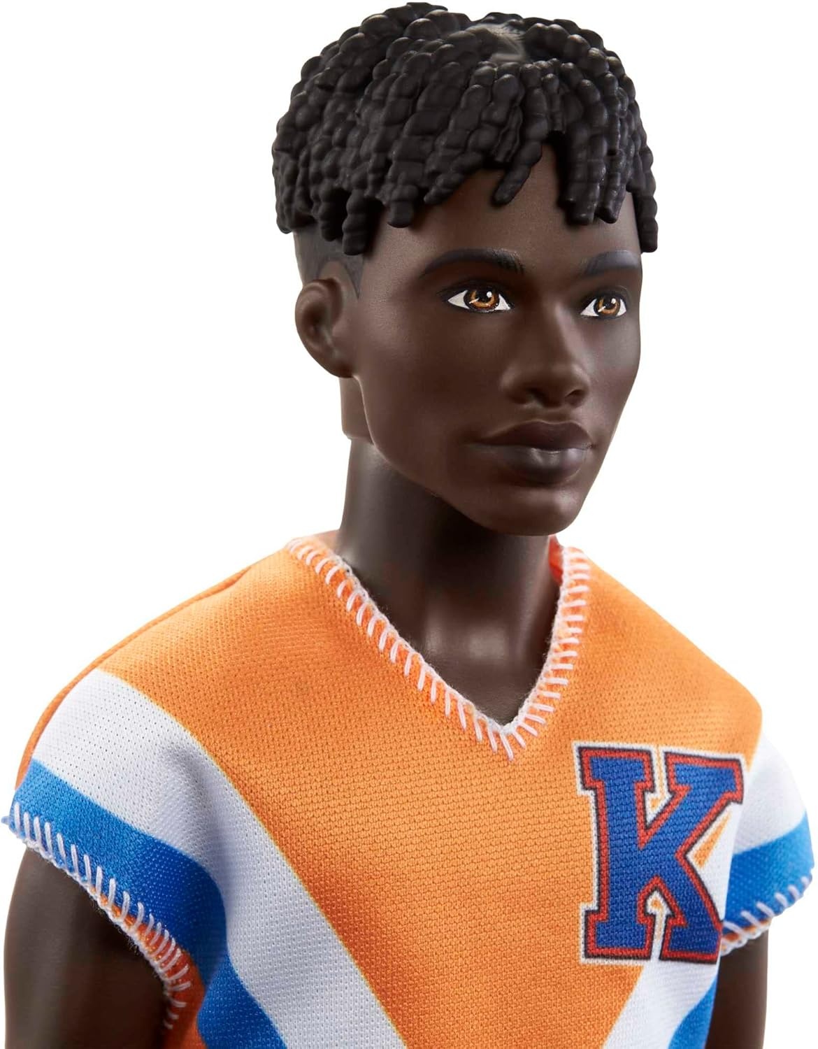 imageBarbie Fashionistas Ken Fashion Doll 203 with Twisted Black Hair Wearing Orange Athletic Jersey Shorts amp White Sneakers