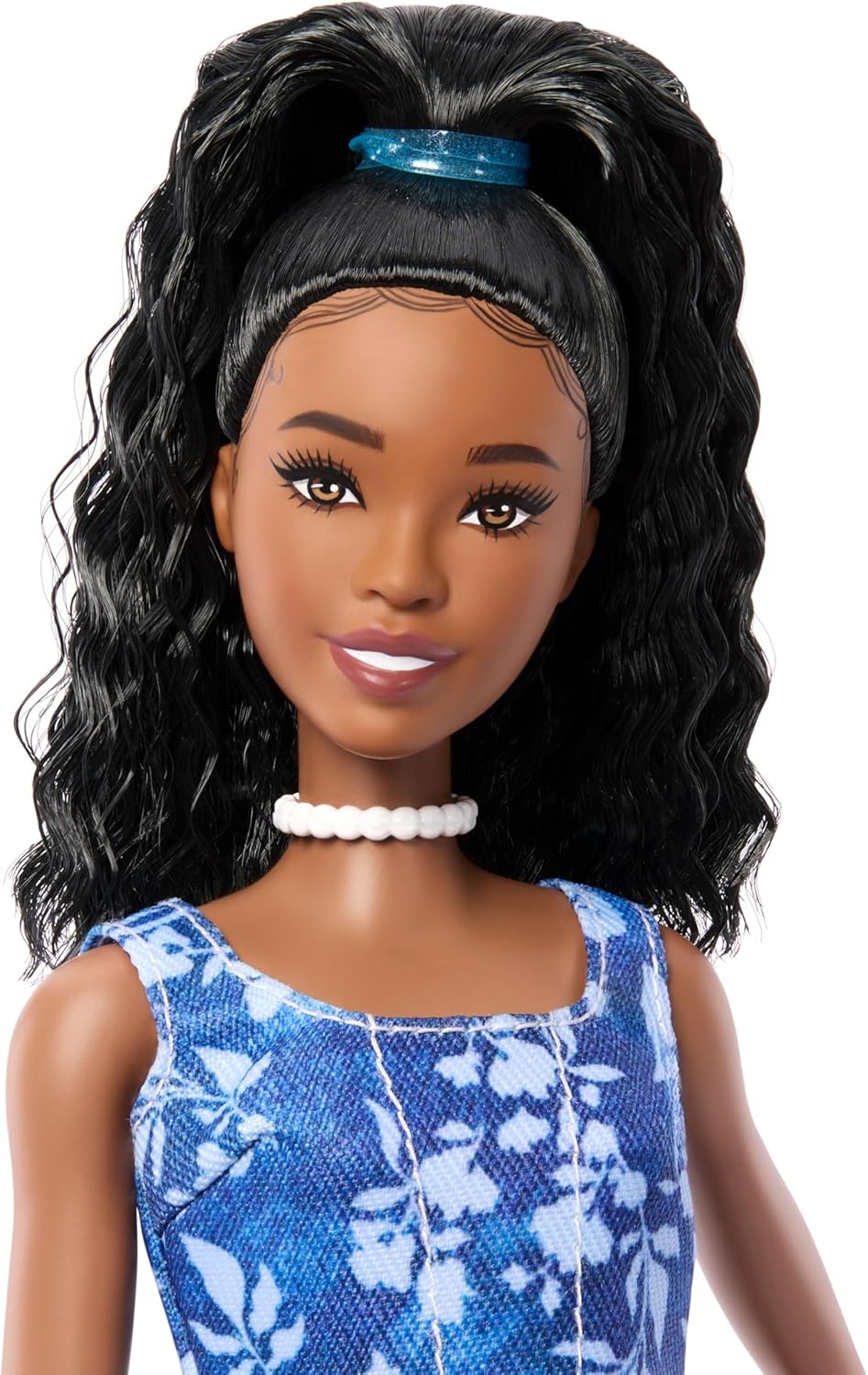 imageBarbie Fashionistas Style Doll 251 with Brown Hair Wearing MultiColor Star Print Dress Pink SneakersFloral Denim
