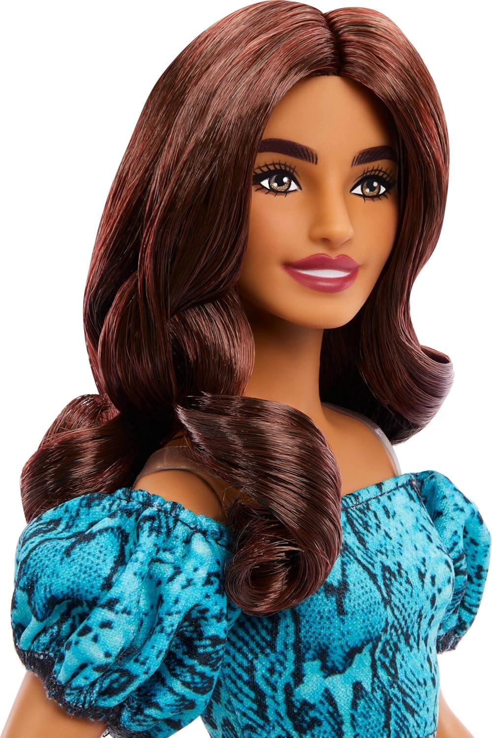 imageBarbie Fashionistas Style Doll 251 with Brown Hair Wearing MultiColor Star Print Dress Pink SneakersTeal Animal Print