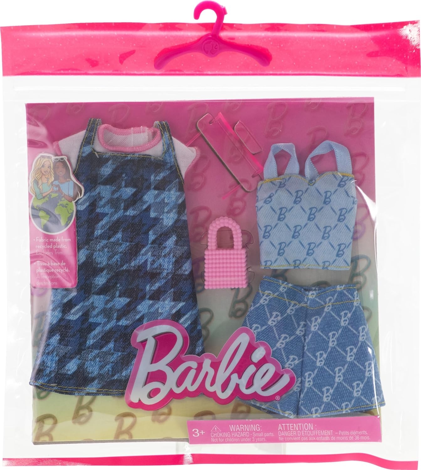 imageBarbie Fashions Clothing Set 2 Denim Outfits for Fashion Doll Include Dress Top amp Shorts amp 2 Accessories