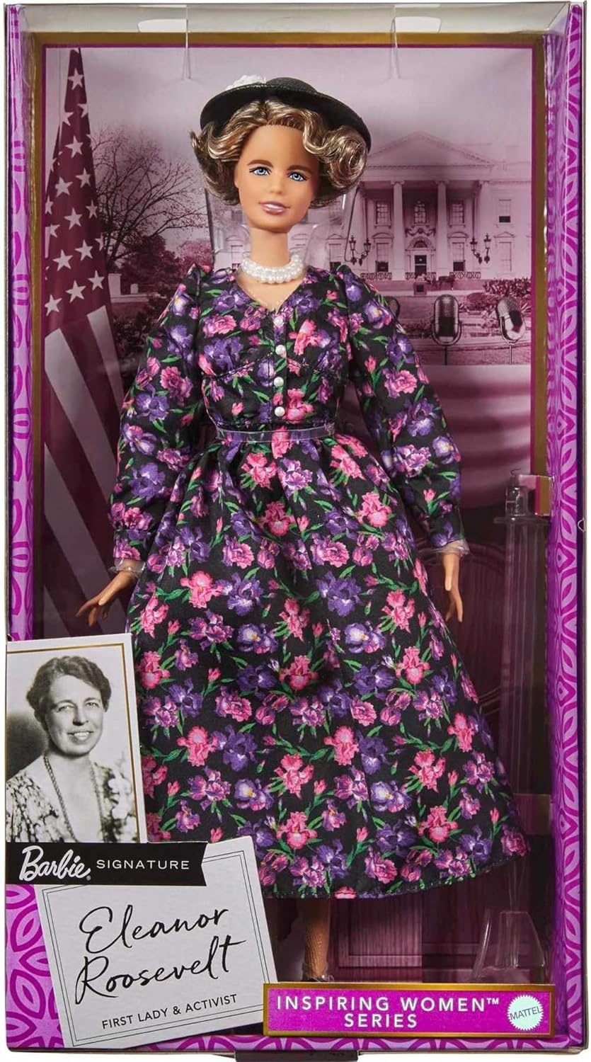imageBarbie Inspiring Women Eleanor Roosevelt Doll 12inch Wearing Floral Dress with Doll Stand amp Certificate of Authenticity Gift for Kids amp Collectors