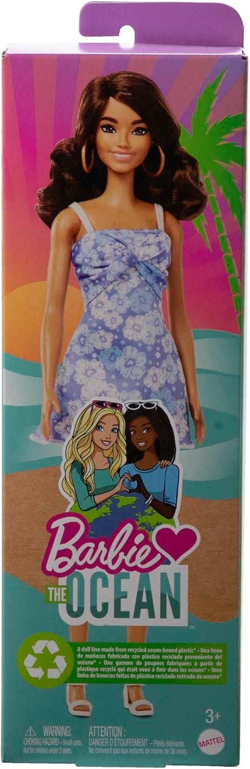 imageBarbie Loves the Ocean Doll with Natural Black Hair Wearing Pineapple Dress amp Accessories Fashion Doll amp Clothes Made from Recycled PlasticsMulticolor
