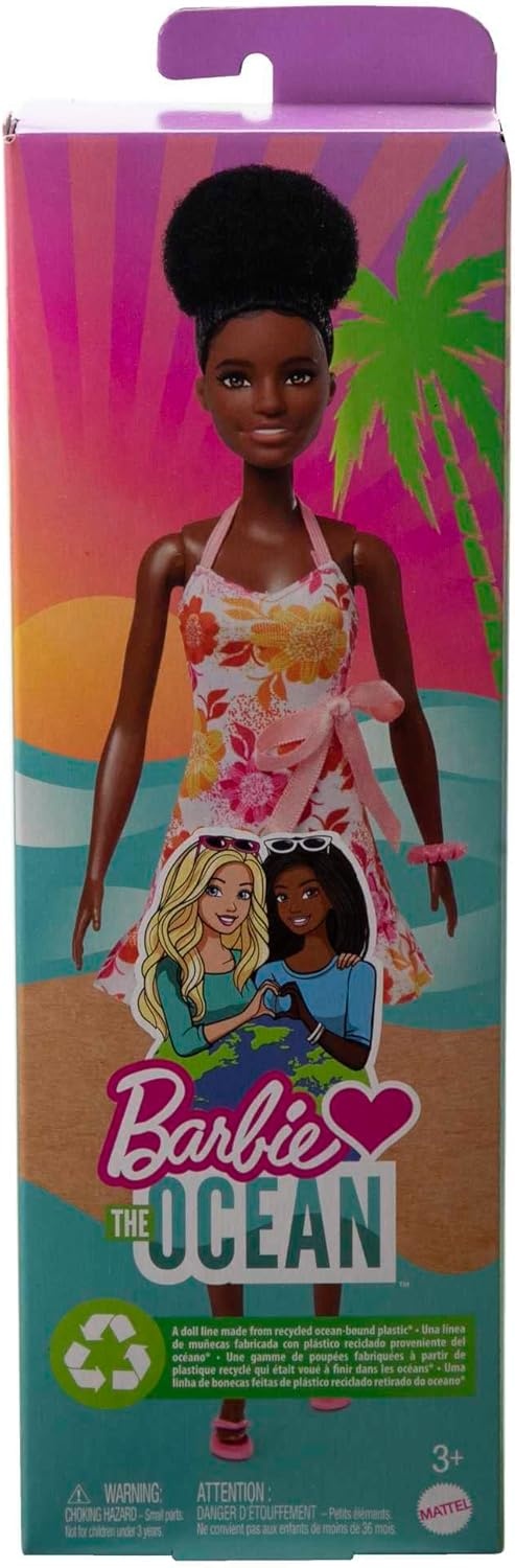 imageBarbie Loves the Ocean Doll with Natural Black Hair Wearing Pineapple Dress amp Accessories Fashion Doll amp Clothes Made from Recycled PlasticsMulticolor