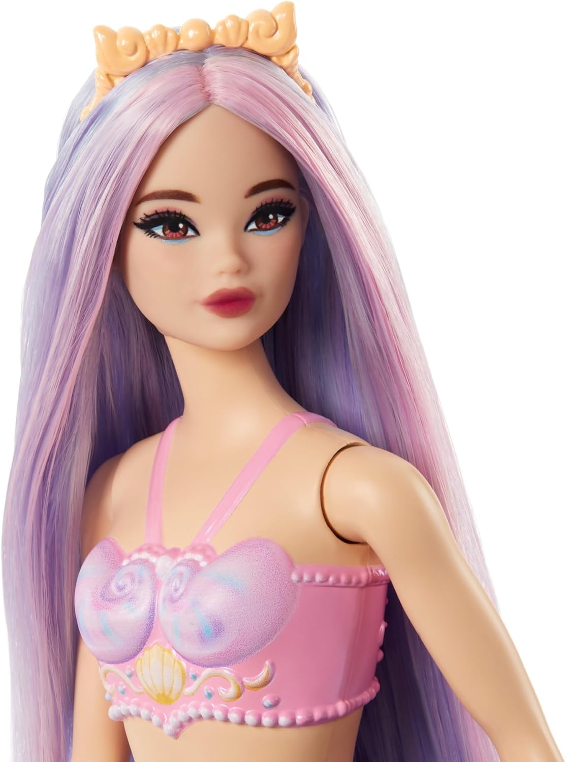 imageBarbie Mermaid Doll with Pink amp Lilac Fantasy Hair amp Headband Accessory Toy with ShellInspired Bodice amp Lavender Tail