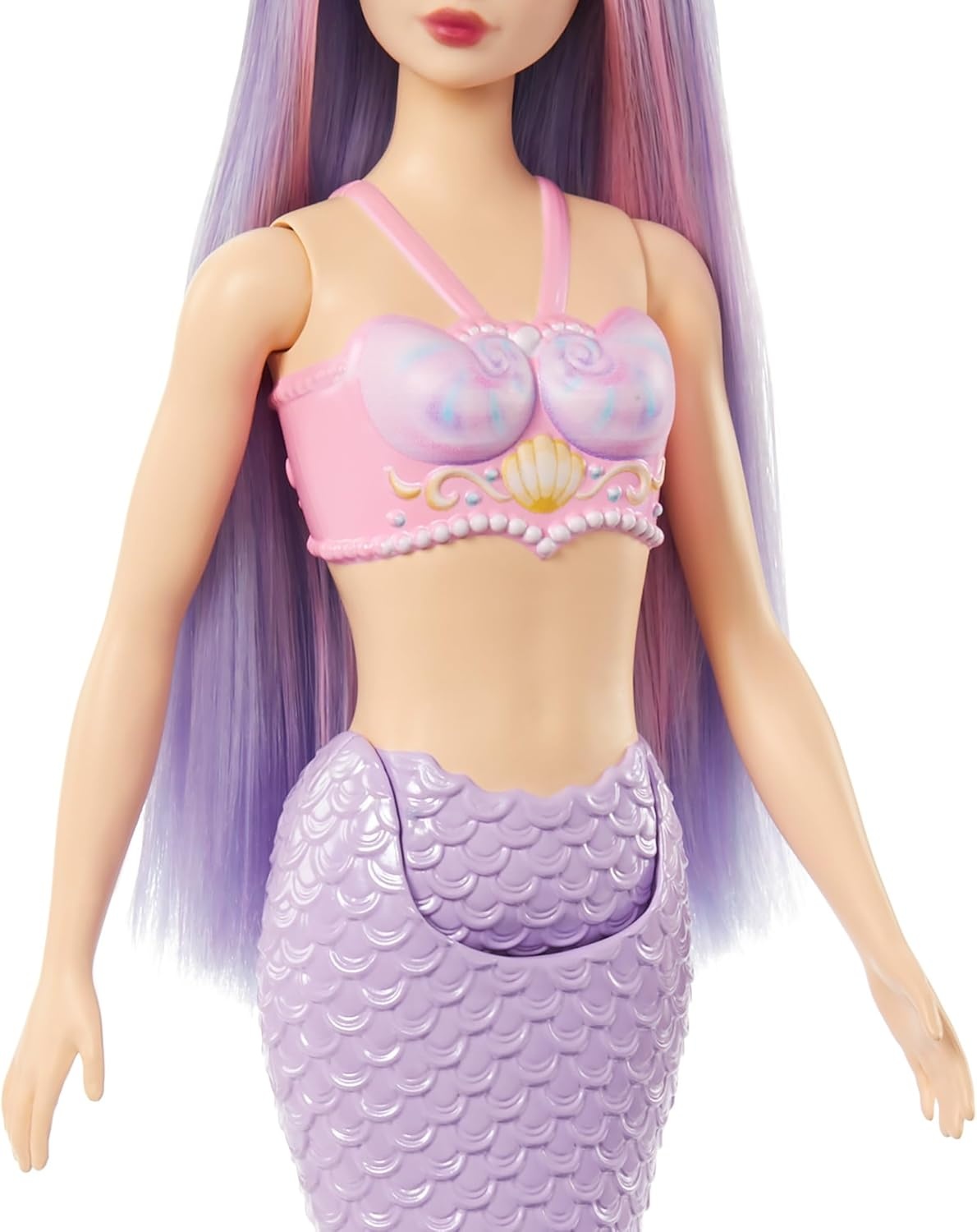 imageBarbie Mermaid Doll with Pink amp Lilac Fantasy Hair amp Headband Accessory Toy with ShellInspired Bodice amp Lavender Tail