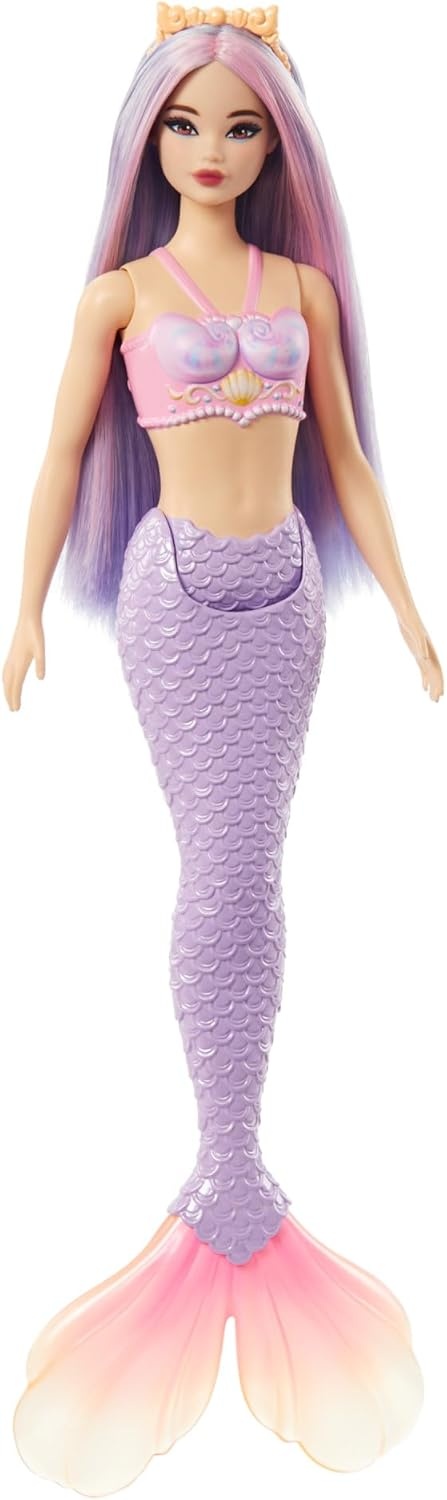 imageBarbie Mermaid Doll with Pink amp Lilac Fantasy Hair amp Headband Accessory Toy with ShellInspired Bodice amp Lavender Tail