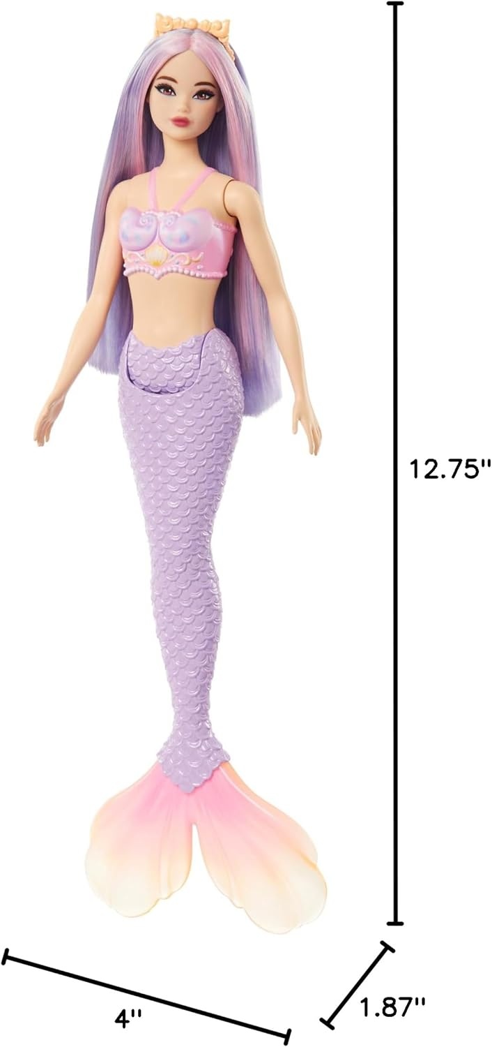 imageBarbie Mermaid Doll with Pink amp Lilac Fantasy Hair amp Headband Accessory Toy with ShellInspired Bodice amp Lavender Tail