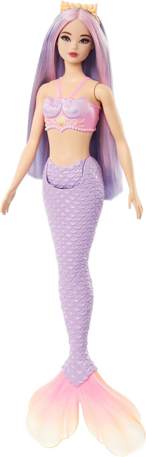 imageBarbie Mermaid Doll with Pink amp Lilac Fantasy Hair amp Headband Accessory Toy with ShellInspired Bodice amp Lavender Tail